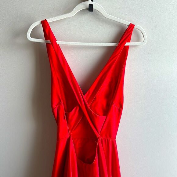 Prom Sherri Hill Red Satin-Finish Dress with Train and High Leg Slit 12 - Picture 5 of 10